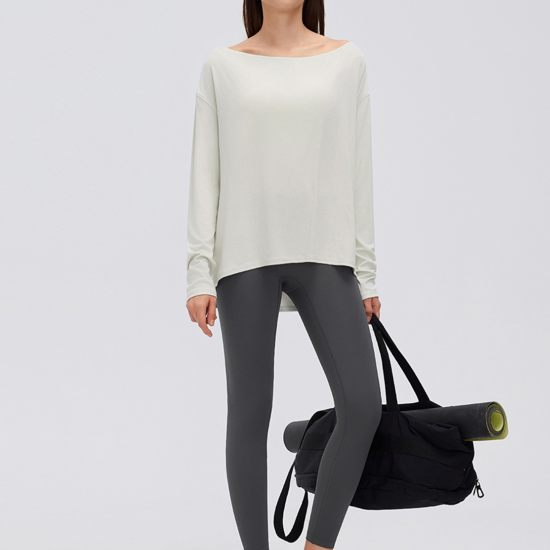Wholesale Women's Activewear Loose Asymmetric-Shoulder Long-Sleeve Yoga Top