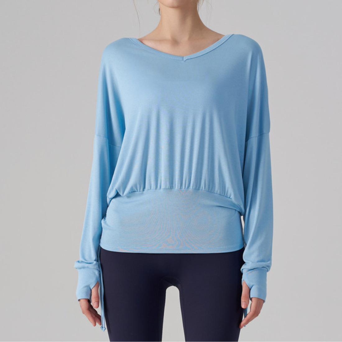 Wholesale V-Neck Batwing Sleeve Yoga Cover-up – Loose Drawstring T-Shirt