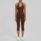 Wholesale V-neck halter top + high-waisted cropped pants set