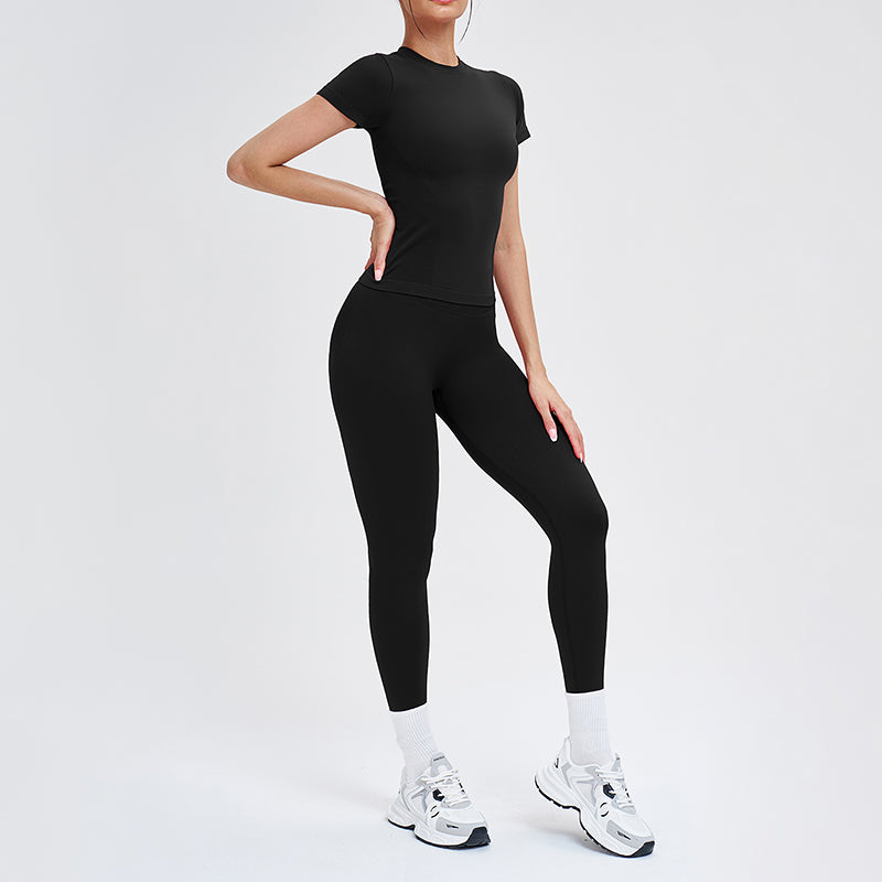 Wholesale solid color round-neck T-shirt + leggings