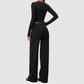 Wholesale Women's Brushed Yoga Set: Long-Sleeve Crop Top & Wide-Leg Pants