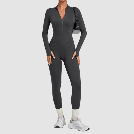 Wholesale Women's Zip-Front Long-Sleeve Yoga Jumpsuit