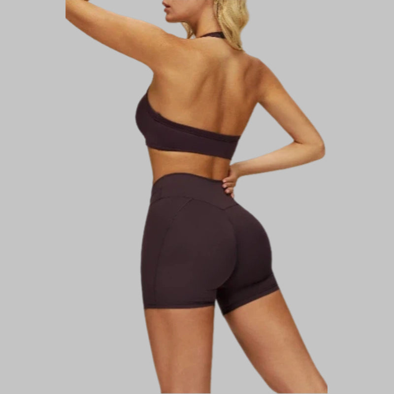 Removable breast sports bra+Sport shorts 2-piece set