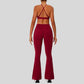 Strap sports bra+High-waisted flared pants 2-piece set