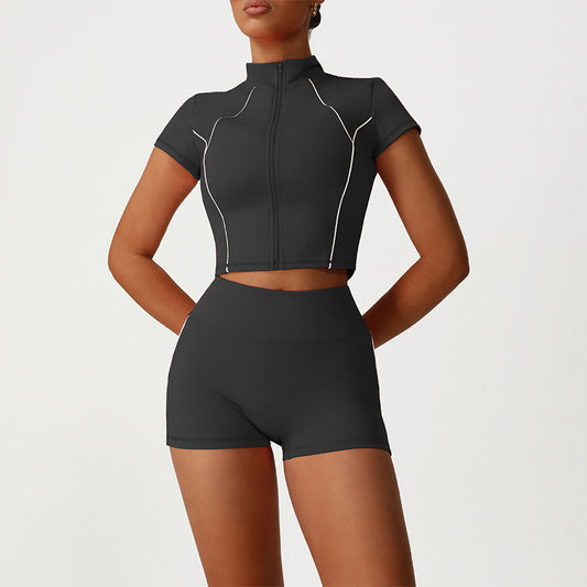 Wholesale Stand-Collar Cropped Jacket + High-Waisted | Wonderxfans bulk activewear