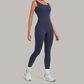 Wholesale Women's Brushed Yoga Jumpsuit – Open-Back Slim Fit Athletic Bodysuit w/ Chest Pad