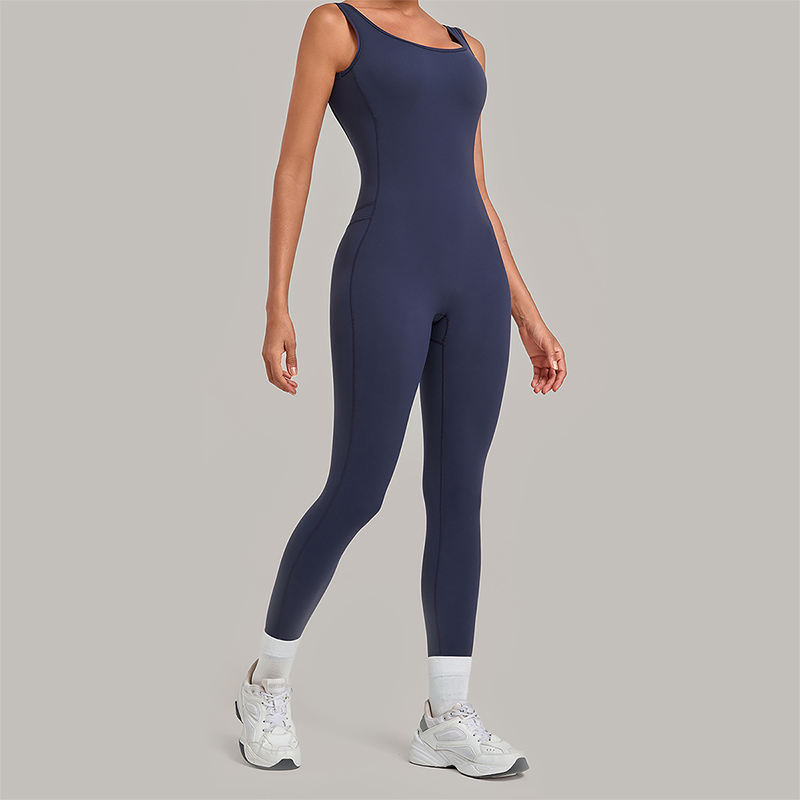 Wholesale Women's Brushed Yoga Jumpsuit – Open-Back Slim Fit Athletic Bodysuit w/ Chest Pad