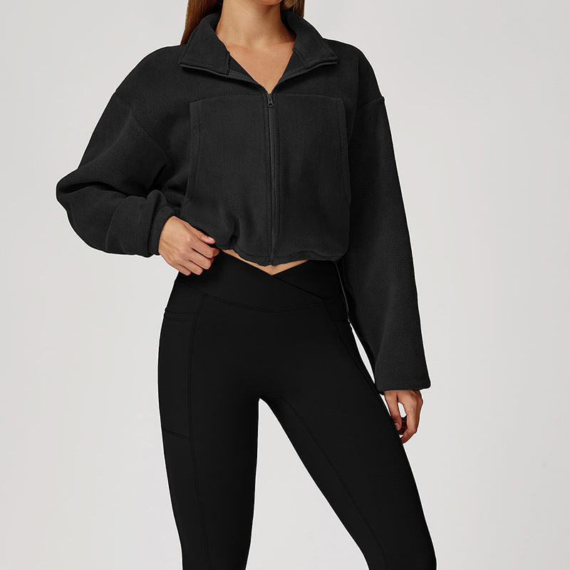 Stand collar windproof polar fleece jacket