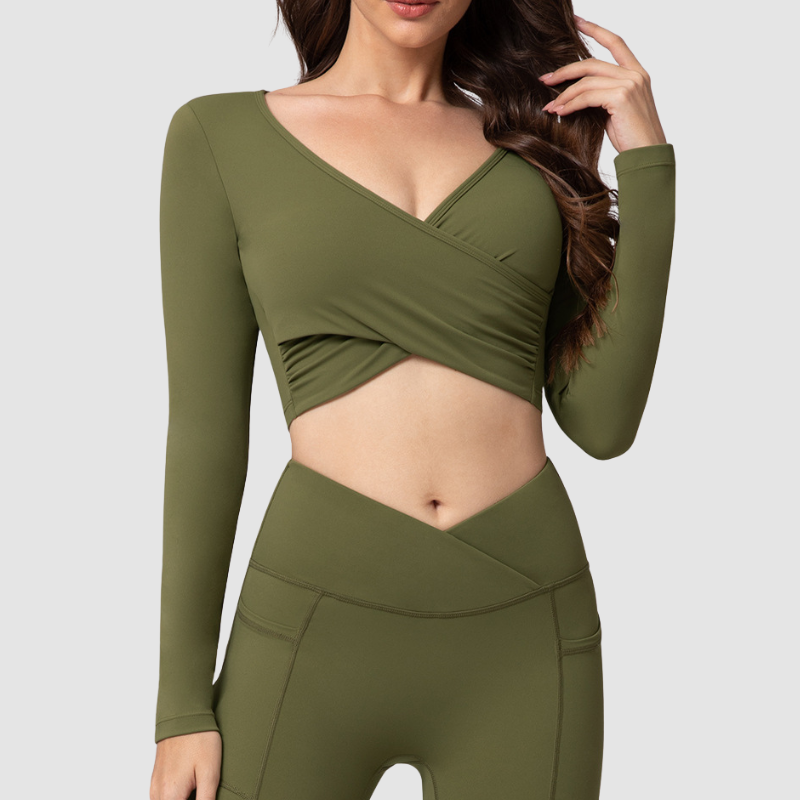 Wholesale Cross Deep V Neck Cropped Yoga Top
