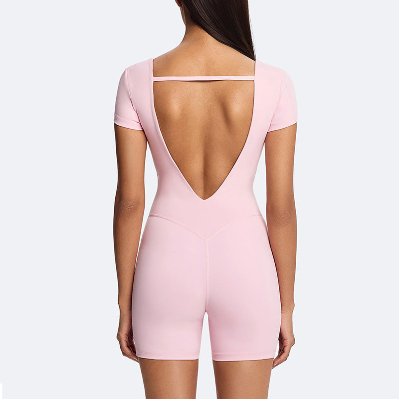 Tight-fitting backless workout jumpsuit