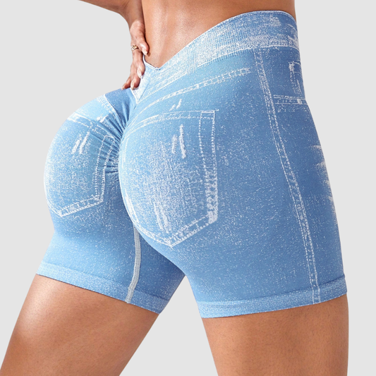 Wholesale High-Waisted Faux Denim Shorts