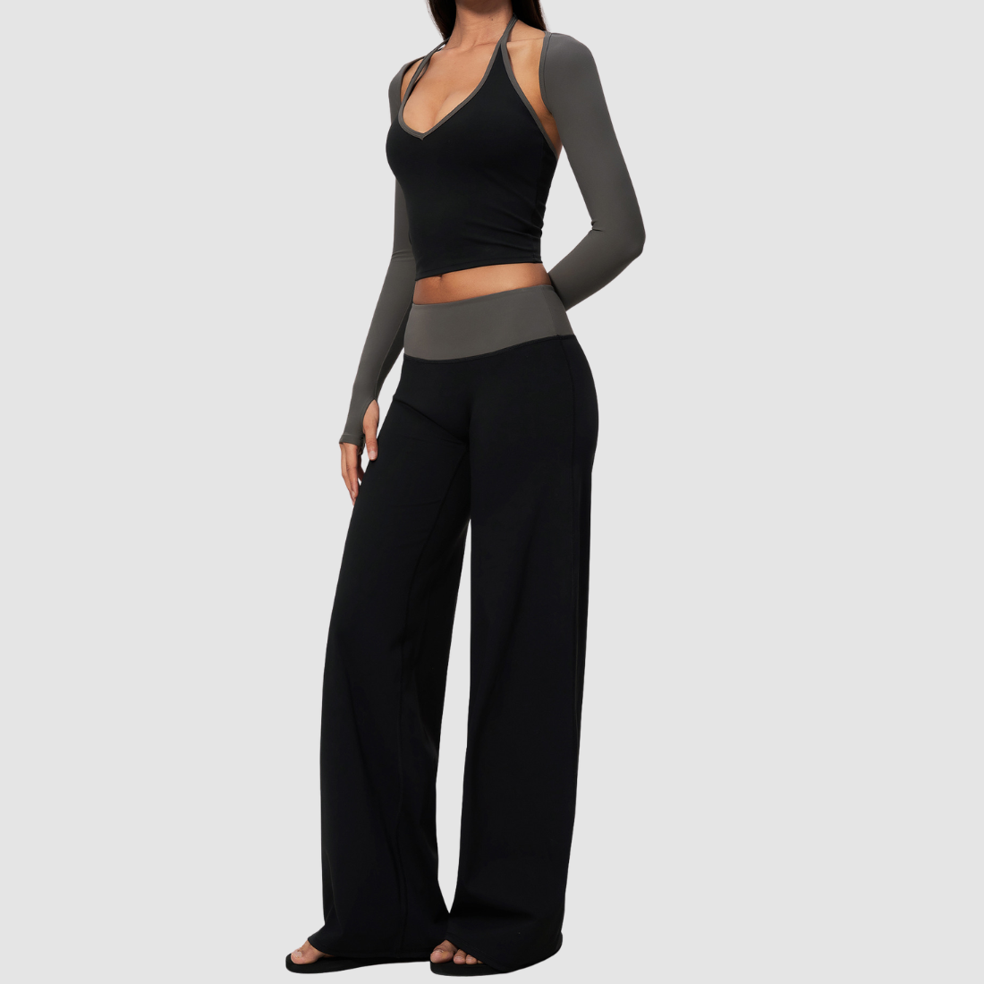 Wholesale Women’s 3-Piece Halter Yoga Set – Tank, Long Pants & Shrug