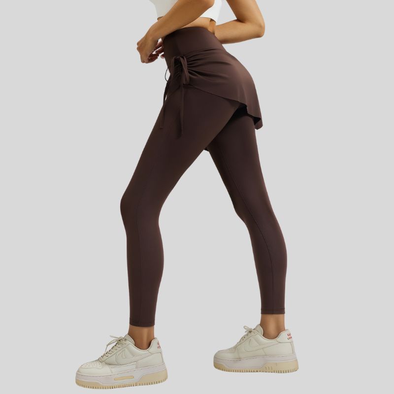 Faux two-piece drawstring athletic leggings