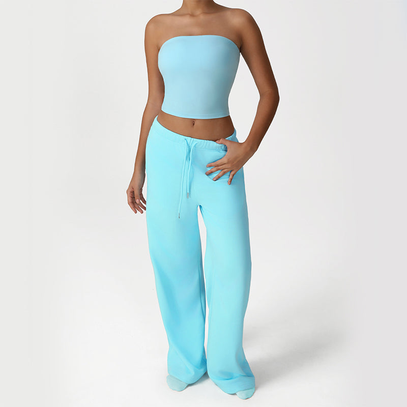 Snug-Fit Bandeau + Loose Sports Pants 2-Piece Set