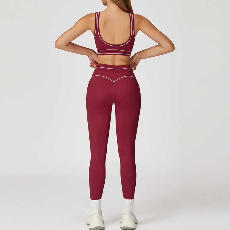 Contrasting Color Sports Bra + high waist leggings 2-piece set