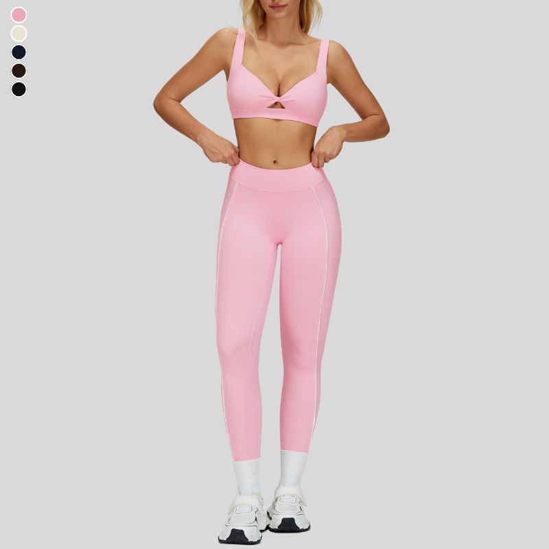 Beautiful Backless Sports Bra+High-waisted contrasting color leggings 2-piece set