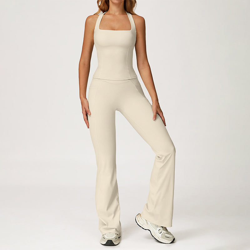 THIN STRAPS TANK TOP + Slim-fit athletic flare pants 2-PIECE SET