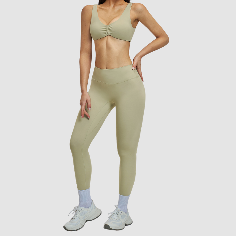 Wholesale Women's Brushed Halter Neck Backless Sports Bra + High-Waist Leggings Set – Yoga Fitness Activewear