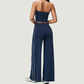 Wholesale Women's Brushed Strapless Tube Top & Wide-Leg Pants Set – Padded Yoga Fitness 2-Piece