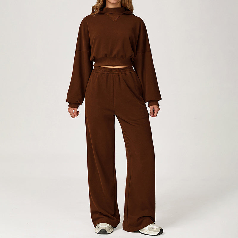 Cropped Hooded Sweatshirt + Loose Sweatpants 2-Piece Set
