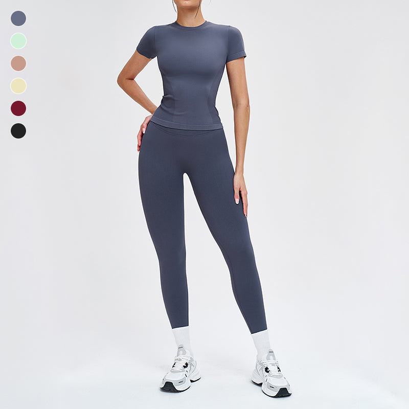 Wholesale solid color round-neck T-shirt + leggings