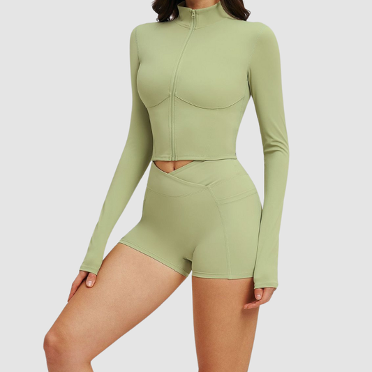 Wholesale stand-collar zippered jacket + high-waisted | Wonderxfans bulk activewear