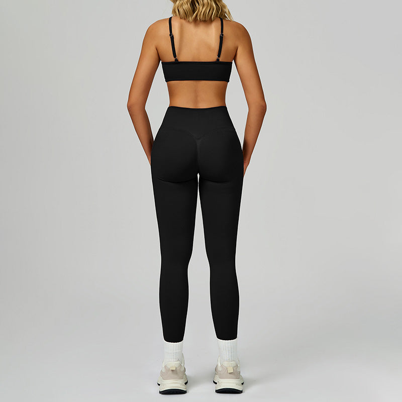 Seamless thin straps Sports Bra + High-waisted leggings 2-Piece Set