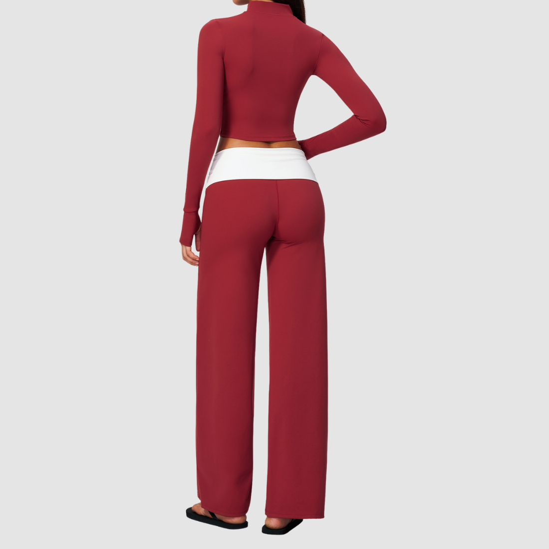 Wholesale Women’s Stand-Collar Zip Jacket & Flared Yoga Pants Set