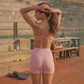 Cross back quick drying sports bra and high waisted shorts set
