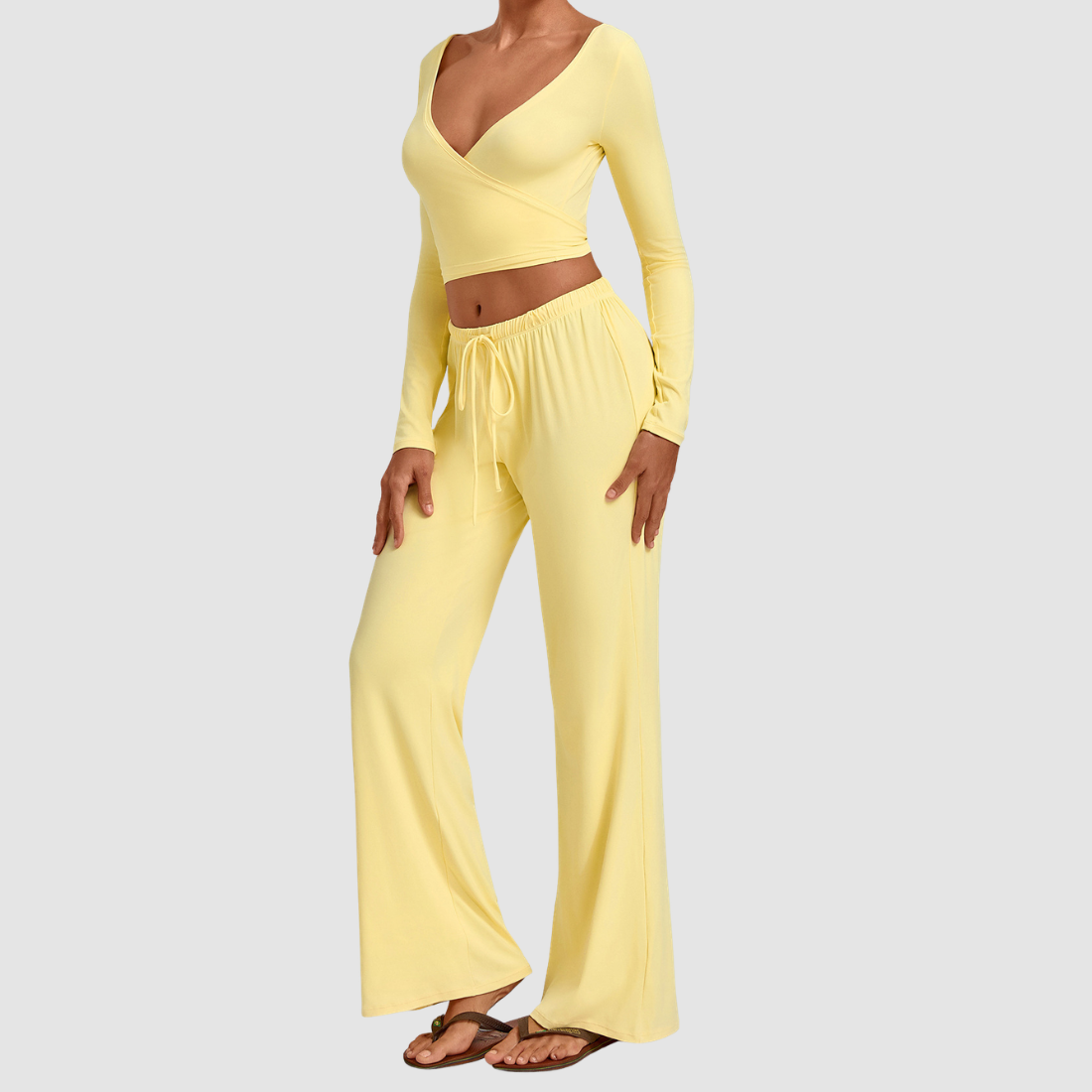 Wholesale Women’s Tie-Front Zip Yoga Cover-Up & Straight-Leg Pants Set