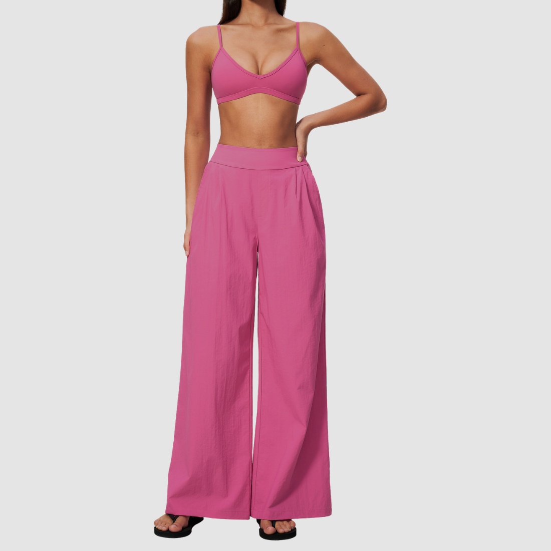 Wholesale Women's Brushed Cross-Back Bra & Wide-Leg Pants Yoga Set