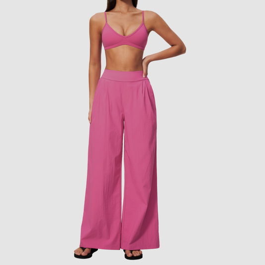 Wholesale Women's Brushed Cross-Back Bra & Wide-Leg Pants Yoga Set