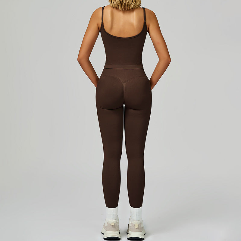 Seamless thin straps tank top + High-waisted leggings 2-Piece Set