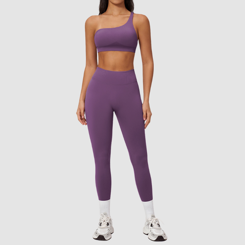 Wholesale Seamless One-Shoulder Sports Bra & High-Waist Leggings Set – Quick-Dry Yoga 2-Piece