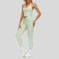 Removable Bra Pad Tank top+Pleated waistband sport leggings 2-piece set