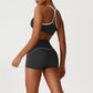 Cross-Back Color-Blocked Bra + High-Waisted Butt-Lifting Shorts 2-Piece Set