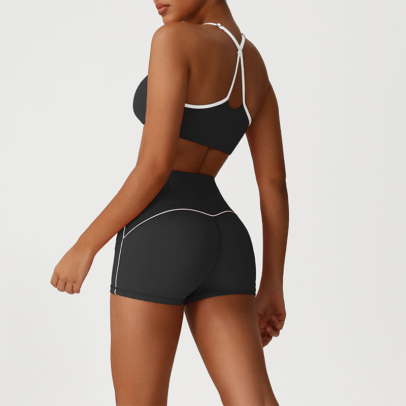 Cross-Back Color-Blocked Bra + High-Waisted Butt-Lifting Shorts 2-Piece Set