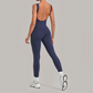 Wholesale Women's Brushed Yoga Jumpsuit – Open-Back Slim Fit Athletic Bodysuit w/ Chest Pad