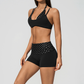 Wholesale Women's Polka Dot & Stripe Yoga Set Halter Neck Sports Bra & Shorts w/ Chest Pad