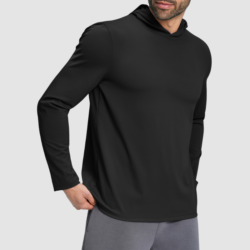 Wholesale Men's Hooded Long Sleeve Athletic Top – Moisture-Wicking Gym Fitness Training Shirt