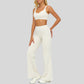 Contrasting bra with removable bra pads+High-waisted wide-leg pants 2-piece set