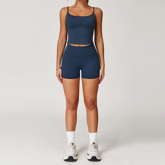 Brushed Thin straps tank top + High-Waist shorts 2-Piece Set