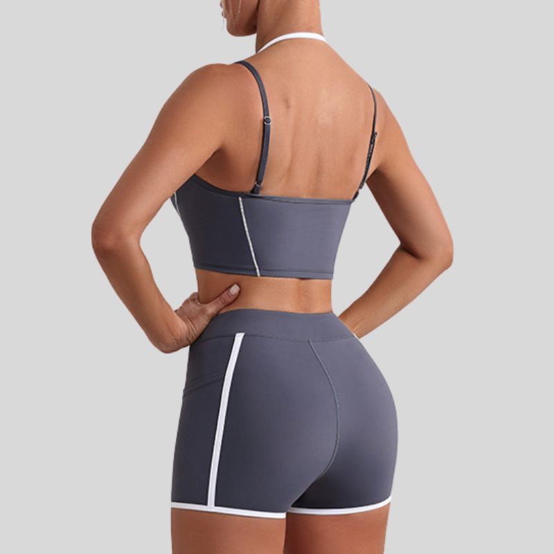 Faux two-piece bra + tight shorts 2-piece set