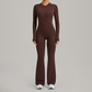 Zipper long sleeved backless fitness jumpsuit