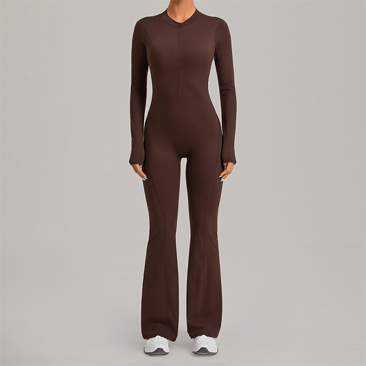 Zipper long sleeved backless fitness jumpsuit