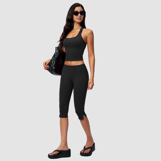 Wholesale Women's I-shape back Vest + Mid-Length Shorts Set - Butt-Lifting Yoga Gym Activewear