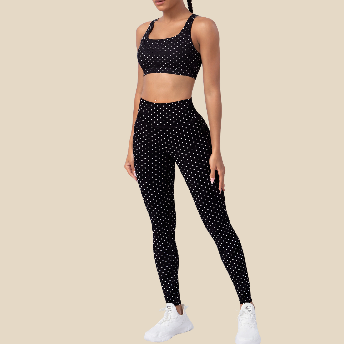 Wholesale Women's Activewear Padded Sports Bra & Polka Dot Nine-Tenths Leggings Set