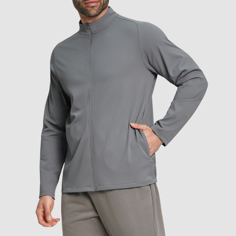 Wholesale Men's Mock Neck Long Sleeve Athletic Jacket – Moisture-Wicking Gym Fitness Training Outerwear