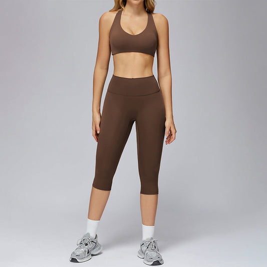 Wholesale Sports bra+Mid-length leggings 2-piece set | Wonderxfans bulk activewear