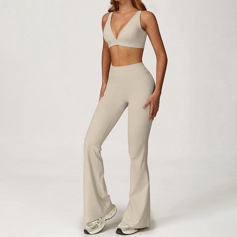 Triangle Cup Sports Bra + Flared Leg Pants 2-Piece Set